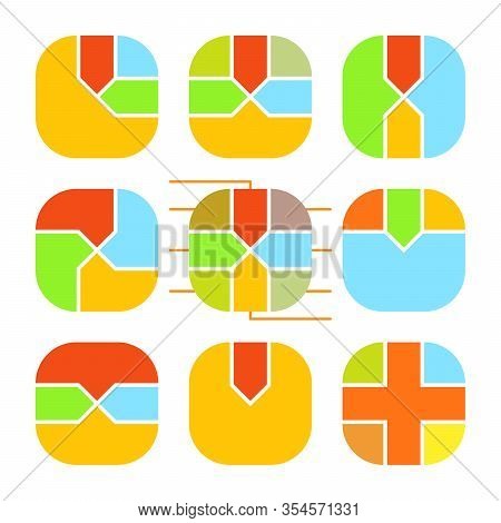 Set Of Abstract Rounding Square Histogram. Templates Creative Sectoral Graphs . Colorful Elements Fo