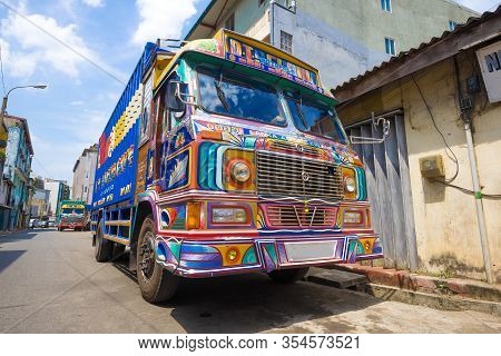 Colombo, Sri Lanka - February 23, 2020: Truck Lanka Ashok Leyland Close Up Sunny Day
