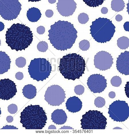 Vector Seamless Pattern, Pom Pom, Bobble, Dots In Different Blue Shades. Repeating Pattern. Trendy C