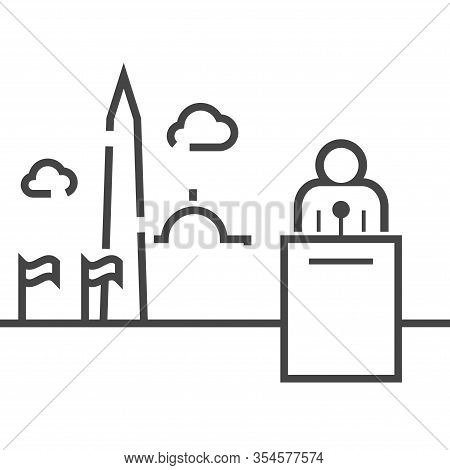 U.s. Elections. Speaker In The Background Of The Capitol. Breaking News On Tv. Vector Illustration.