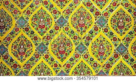 : Old Over 151 Year Wall Ceramic Tiles Patterns Handcraft From Thailand Temple Wall Public