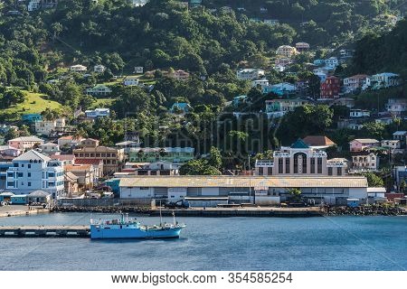 Kingstown, Saint Vincent And The Grenadines - December 19, 2018: Kingstown View From The Sea In Sain