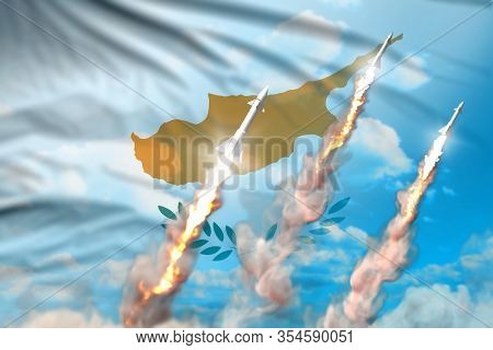 Cyprus Ballistic Missile Launch - Modern Strategic Nuclear Rocket Weapons Concept On Blue Sky Backgr