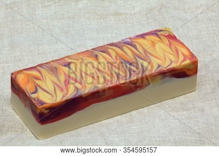 Peach Fragranced Cold Process Soap Block On Linen Display