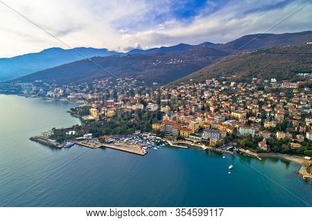Town Of Opatija And Lungomare Sea Walkway Aerial Panoramic View, Kvarner Bay Of Croatia