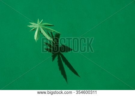 Cannabis Leaf Made Of Paper On Green Background