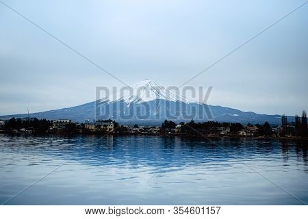 Fuji Mountain In Kawaguchiko Yamanashi, Japan - February 15,2020 : Fuji Mountain Refection In Kawagu