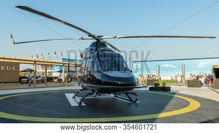 August 30, 2019 Zhukovsky, Russia. The Ansat Helicopter In The Aurus Design At The Maks-2019 Interna