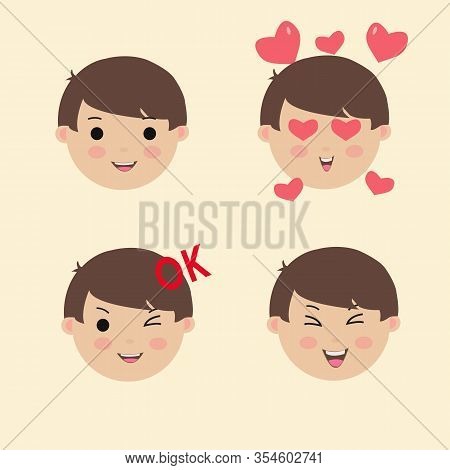 Set Cute Boy Emoticon Happy Vector Avatar