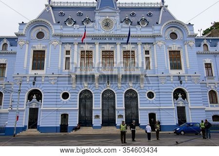 Valparaiso, Chile - October 19, 2013: Chilean Navy Building Facade In Valparaiso, Chile.