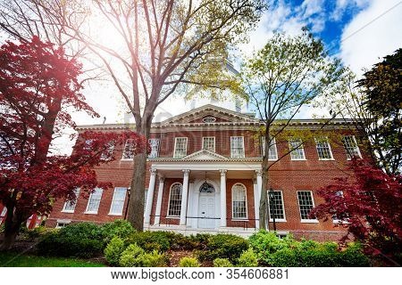 Government House In Annapolis, Usa Brick Building Serves As The Residence Of The Governor Of Marylan