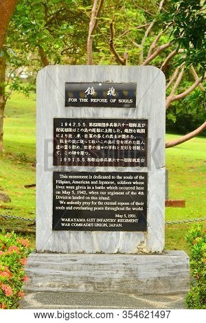 Cavite, Ph - Dec. 3: Japanese Garden Of Peace Marker At Corregidor Island On December 3, 2016 In Cav