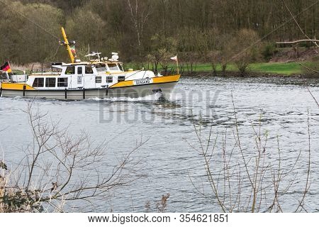 Essen, Nrw, Germany - April 4, 2016:\nriver Supervisor Boat Bussard Ms At A Check Ride On The River 