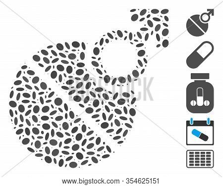 Dot Mosaic Based On Male Erection Tablet. Mosaic Vector Male Erection Tablet Is Created With Random 