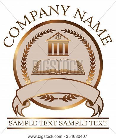 Law Or Lawyer Seal - Gold With Colonnade And Law Book Is An Illustration Of A Lawyer Or Law Office S