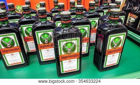 Samara, Russia - March 8, 2020: Jagermeister Is A Strong Alcoholic Beverage For Sale In Superstore. 