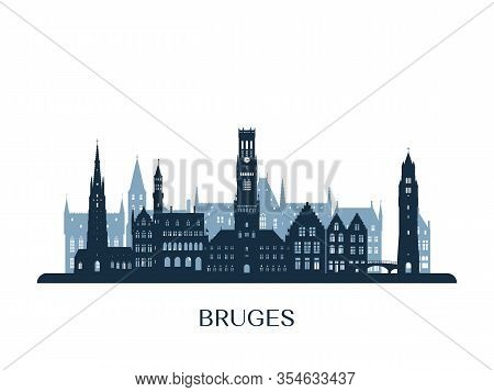 Bruges Skyline, Monochrome Silhouette. Design Vector Illustration.