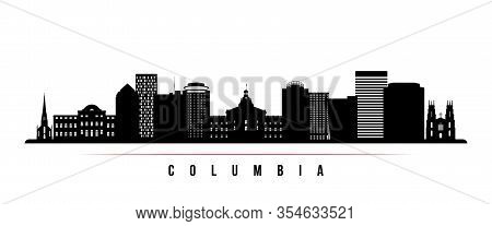 Columbia Skyline Horizontal Banner. Black And White Silhouette Of Columbia, South Carolinaa. Vector 