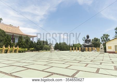 Foz Do Iguacu, Parana / Brazil; Dec 17, 2017: Chen Tien Buddhist Temple, Buddhas Square, Statues Rep