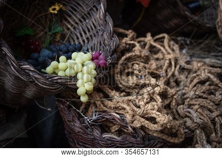 Various Foods In Foreground In Vertical Photo Darkened At Their Edges