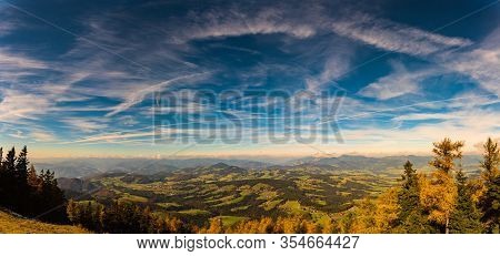 Panorama View From Schockl Mountain In Graz. Tourist Spot In Graz Styria. Places To See In Austria