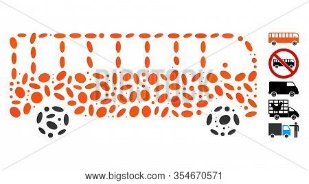 Dotted Mosaic Based On Bus. Mosaic Vector Bus Is Composed With Random Ellipse Dots. Bonus Icons Are 