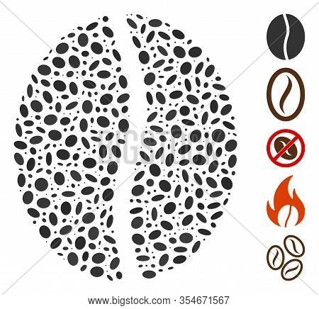 Dot Mosaic Based On Coffee Bean. Mosaic Vector Coffee Bean Is Formed With Scattered Elliptic Items. 