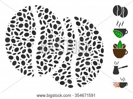 Dot Mosaic Based On Coffee Beans. Mosaic Vector Coffee Beans Is Created With Scattered Elliptic Elem