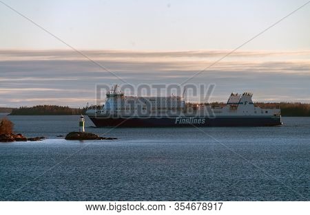 22 April 2019, Stockholm, Sweden. High-speed Passenger And Car Ferry Of The Finnish Shipping Concern