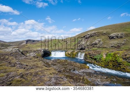 Waterfall And Cascade In River Nordari Ofaera Near Eldgja In South Iceland