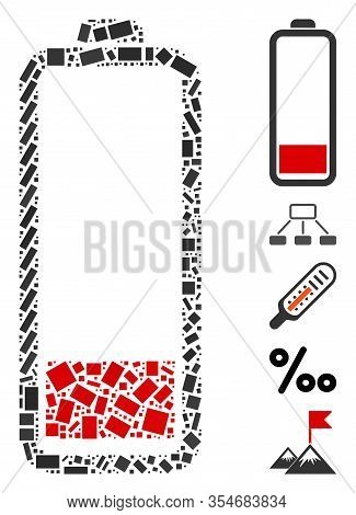Dotted Mosaic Based On Low Battery Level. Mosaic Vector Low Battery Level Is Composed With Random Re