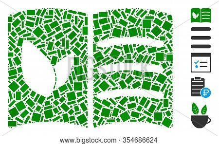 Dotted Mosaic Based On Vegan Menu. Mosaic Vector Vegan Menu Is Created With Random Rectangular Spots