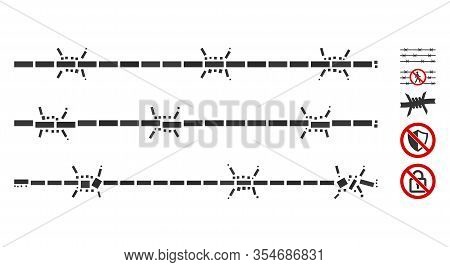 Dotted Mosaic Based On Barbwire Fence. Mosaic Vector Barbwire Fence Is Composed With Random Rectangu