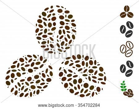 Dot Mosaic Based On Coffee Beans. Mosaic Vector Coffee Beans Is Formed With Random Oval Items. Bonus