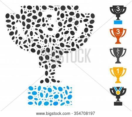 Dot Mosaic Based On Third Prize Cup. Mosaic Vector Third Prize Cup Is Formed With Randomized Ellipti