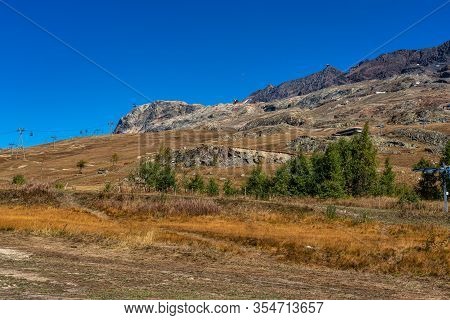 View Of The Mountains Around Alpe D'huez In The French Alps, France