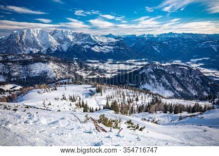Tauplitz Alm close to Bad Mitterndorf in Styria, Austria, in winter.
