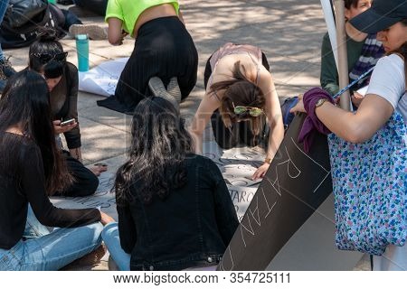 Mexico City, Mexico - 03/08/2020: Several Feminist Protesters Participate In A Protest Against Gende