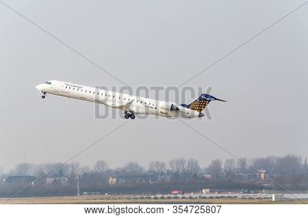 Duesseldorf, Nrw Germany - March 18, 2015:
Euro Wings Canadair Regional Jet At Startup On The Dussel