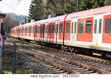 Essen Kettwig, Nrw, Germany - Februar 12, 2016:
Level Crossing In Essen Kettwig An Der Ruhr On Katte