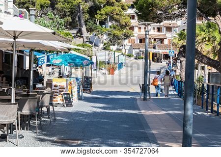 Sant Elm, Mallorca, Spain - June 04, 2016:
Sant Elm City, Quaint Shopping Street In The Small Town O