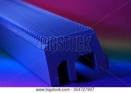 Old Slide Projector With Slide Frame Photographed In The Studio With Flash Light