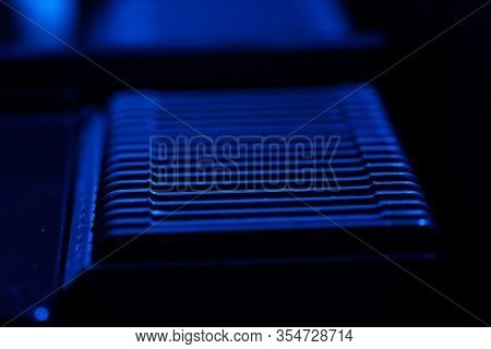 Old Slide Projector With Slide Frame Photographed In The Studio With Flash Light