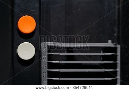 Old Slide Projector With Slide Frame Photographed In The Studio With Flash Light