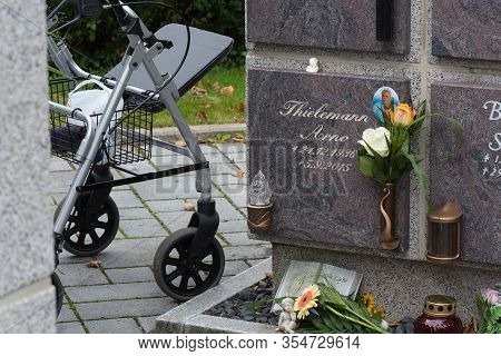 Velbert, Nrw, Germany -september 05, 2016:
Columbarium Wall, Urn Burial Ground In A Cemetery.
