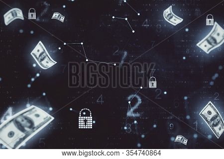 Flying Dollar Banknote On Dark Background. Cryptocurrency And Payment Concept. 3d Rebdering