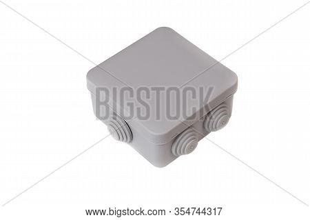 Outward Wire Mounting Plastic Box For Comutation Purposes. Junction Box Made Of Grey Plastic Cut Out