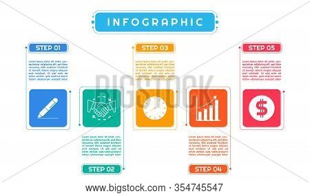 Infographic Colorful Art Modern Desgin For Business Process Work Step By Step. Vector Illustration.