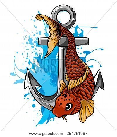 Vector - Gold Fish, Carassius Auratus, Fresh Water Aquarium Fish
