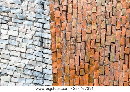 White And Orange Surface Of Abstract Geometric Smalt Mosaic With High Resolution For Background. Min